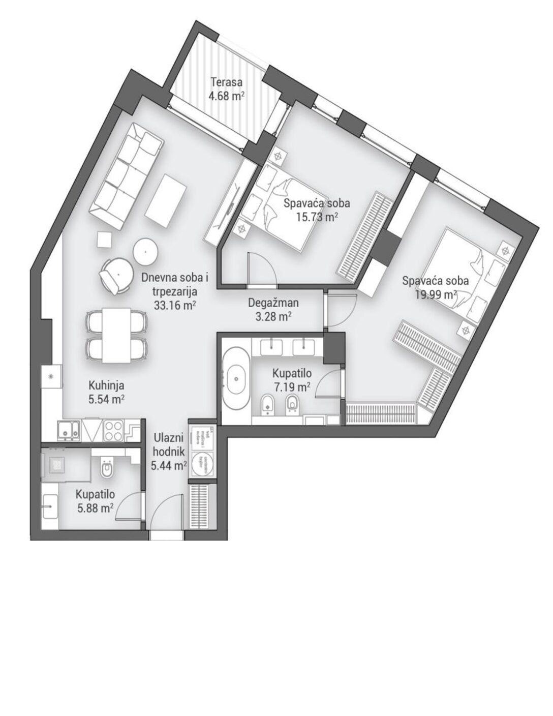 SLAVIJA -KINGS CIRCLE RESIDENCES - TROSOBAN - 100,89M2